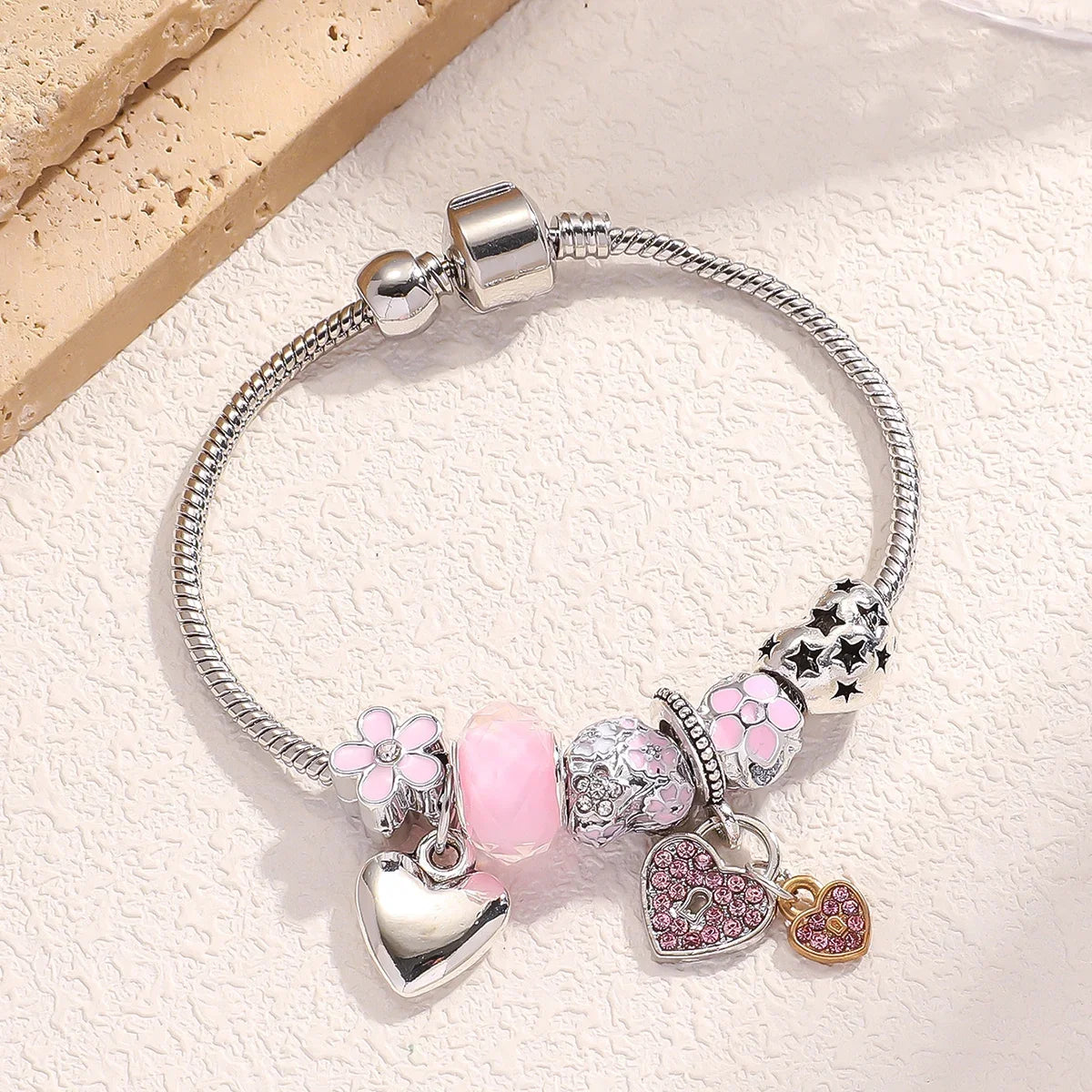 Bohemian Pink Cherry Blossom Love Bracelet Pendant Bead Design Summer