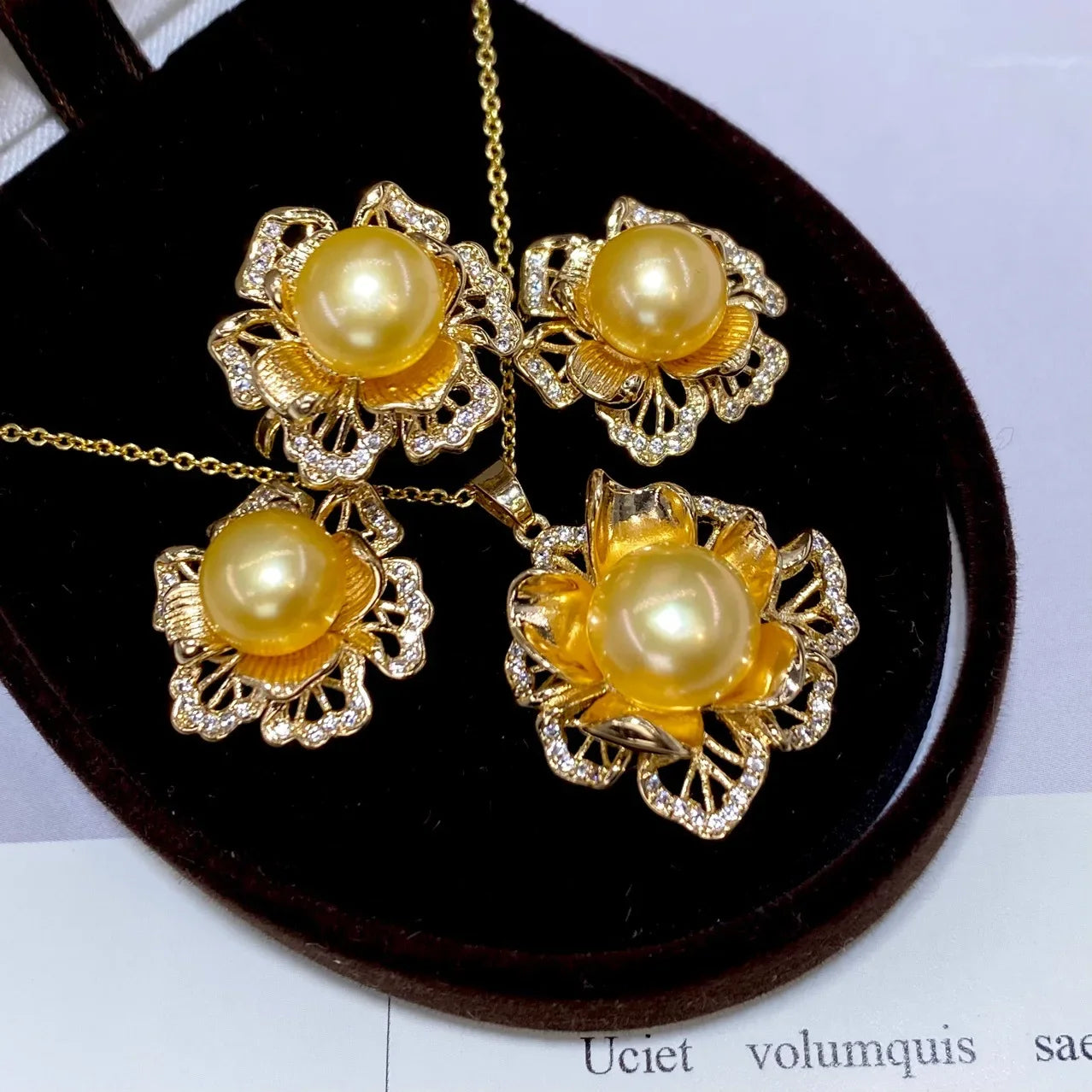 one Set freshwater pearl yellow pendant necklace earring Ring FOR WOMAN FAHSION