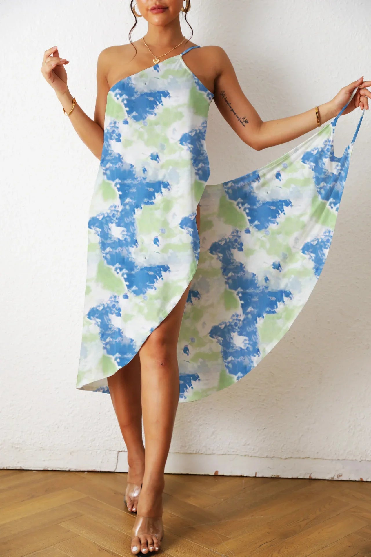 2024 Women's Print Sexy Beach Swimsuit Dress Women Solid Color Wrap Bikini Cover Up Dresses