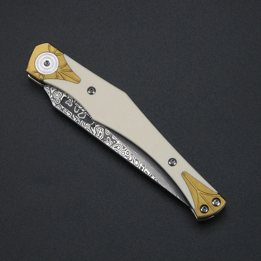 Folding knife, Damascus steel, portable, G10 handle, outdoor multi-functional pocket knife, high hardness knife