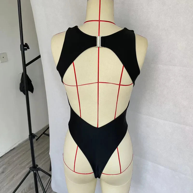 BEACHCICI Women's Bikini One Piece Summer Sexy Simple Hollow Out Tank Round Neck Beach Holiday Swimwear