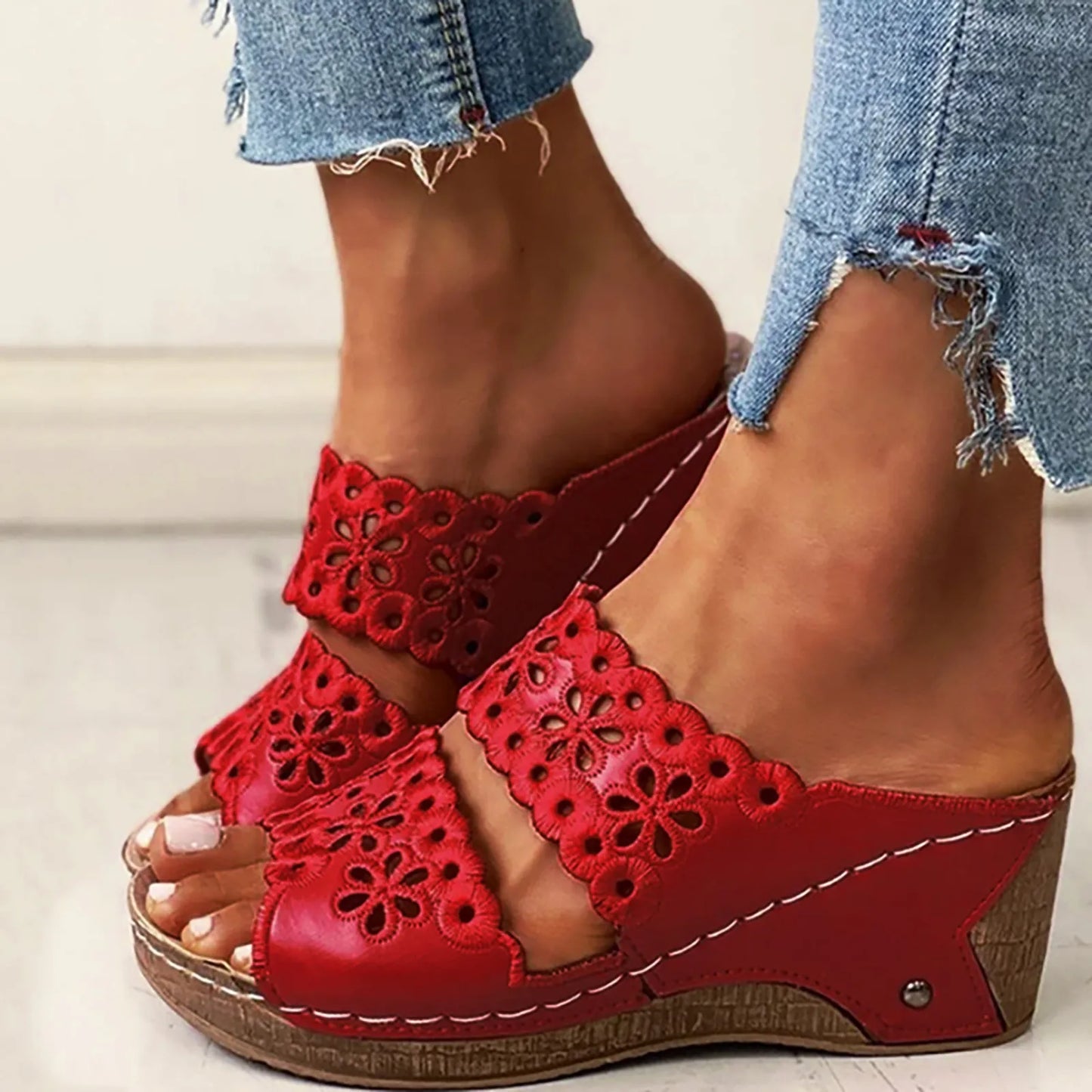 Womens Studded Sandals Size 8 Women Solid Slip On Casual Open Toe Wedges Comfortable Beach Shoes Sandals Slippers Heel Slides