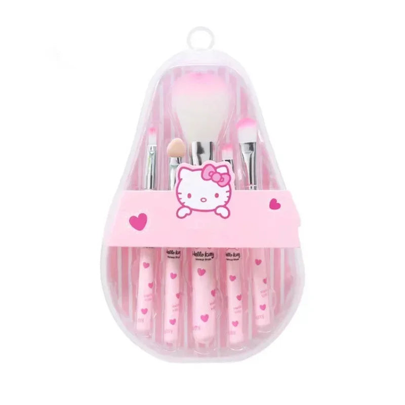 5pcs Sanrios HelloKitty Makeup Brush Makeup Eye Shadow Brush Set Portable Tin Box Eye Shadow Blush Beauty Tool Travel Convenient