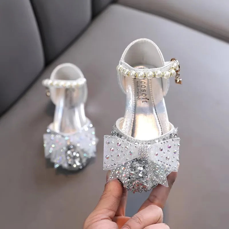 Summer Princess Girls Sandals Sequins Rhinestone Bow Girls Shoes New Baby Perform Prewalker Leather Casual Shoes