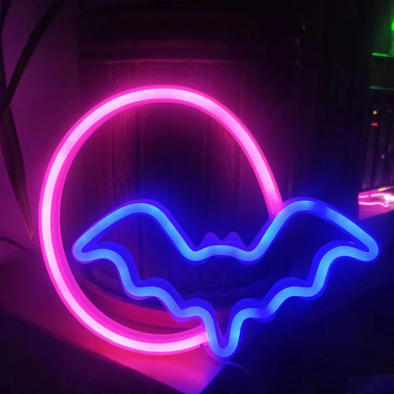 Halloween Neon Sign Moon and Bat, USB/Battery Powered, Bar, Living Room, Home, Party Decorative Lights
