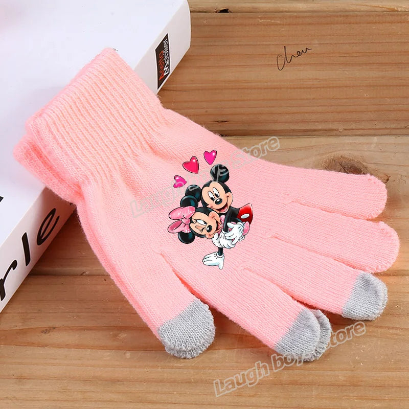 Disney Anime Glove Mickey Mouse Cartoon Five-finger Gloves Outdoor Sports High Quality Touch Screen Knit Mittens Kawaii Kid Gift
