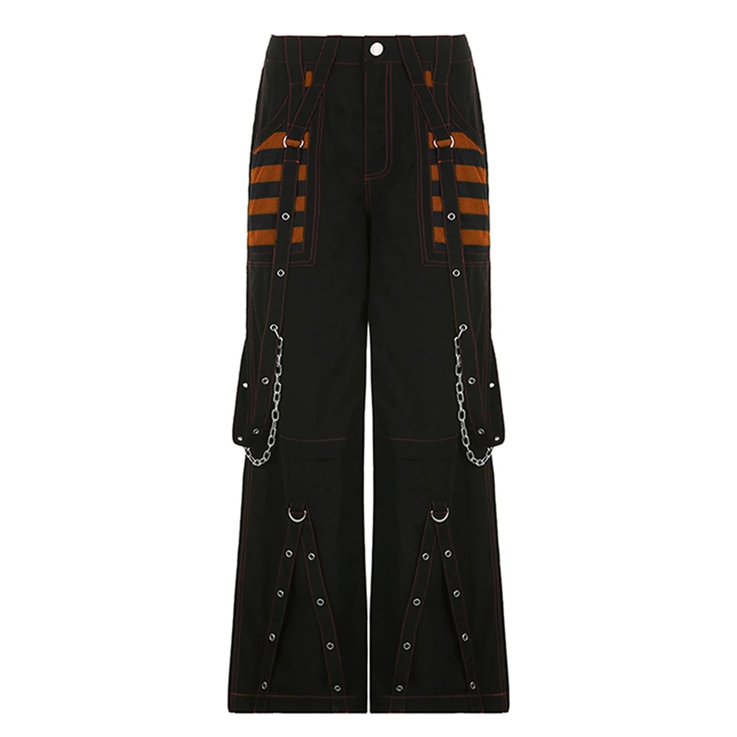 Women Fall Winter Cargo Jeans Striped Zipper Button Closure Loose Casual Trousers Streetwear with Pockets