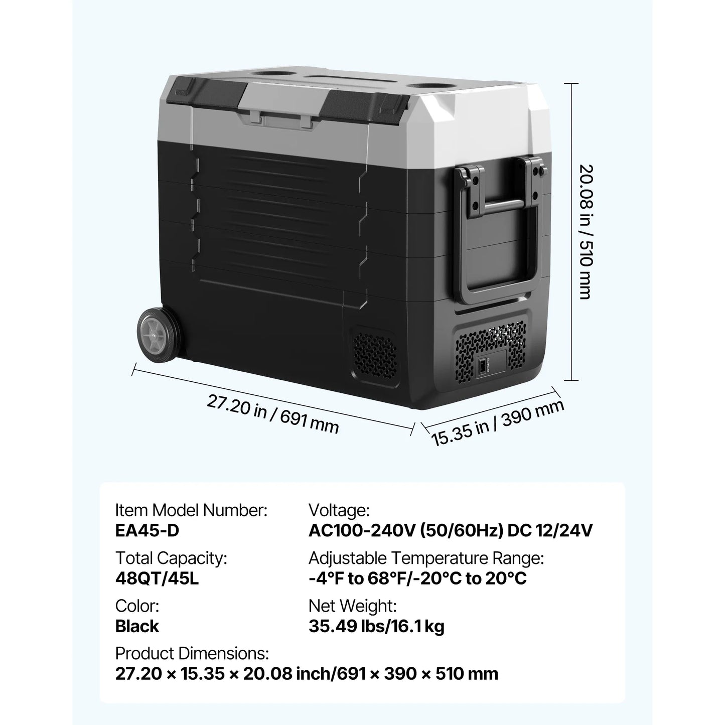 SucceBuy Car Refrigerator -4°F to 68°F Truck Refrigerator with APP Control Wheels & Dual Zone 37/48/58QT Cars Cooler for RV Boat