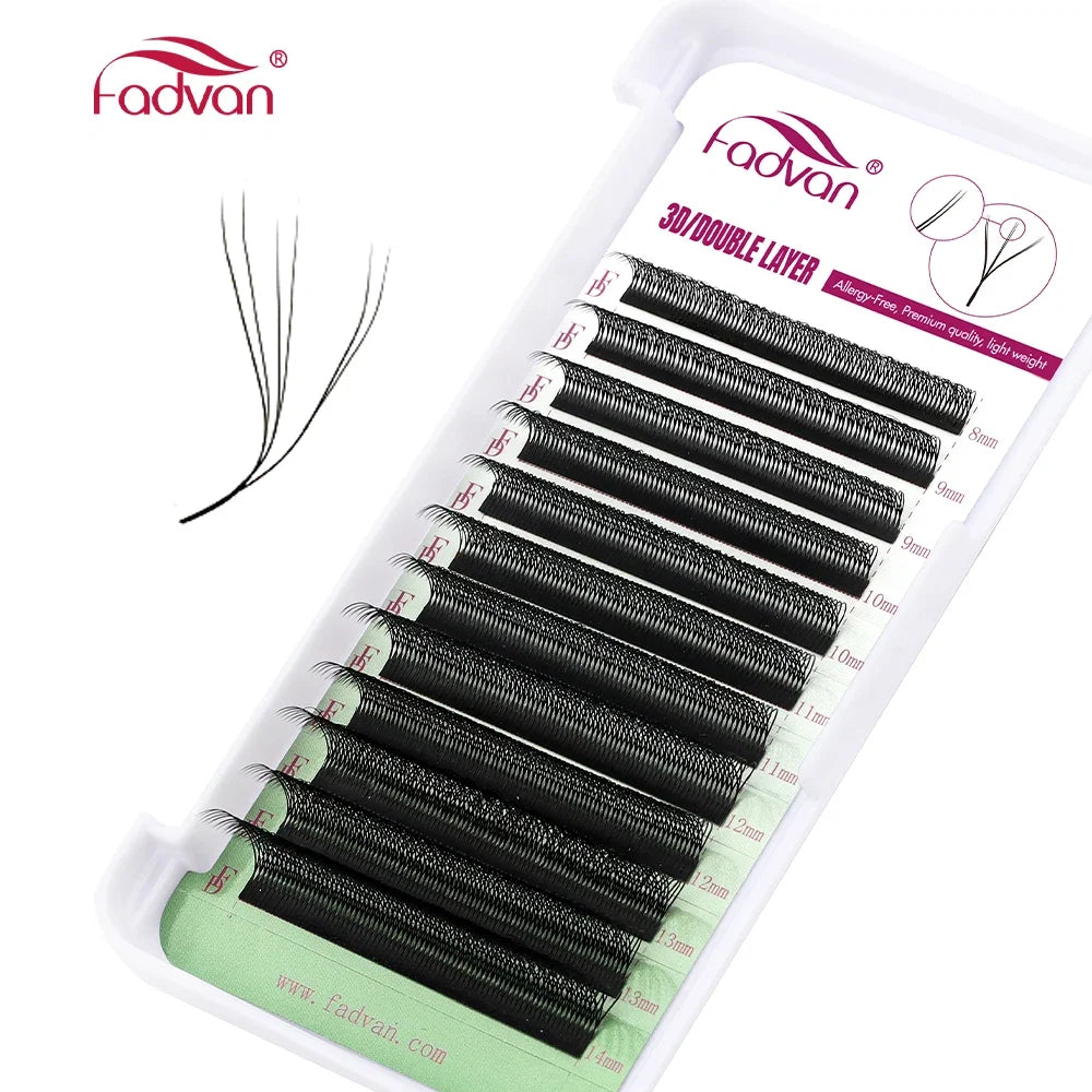 FADVAN 3D/4D/5D W Shaped Double Tips Eyelashes Extensions Natural Softlight Volume Fanning Lashes 0.07 Curl C D Black Eyelashes