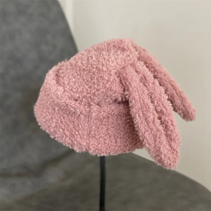Draping Rabbit Ears Cashmere Hat Women Autumn and Winter Knitted Wool hat Winter Thicken Warm Korean Version of Japanese hat