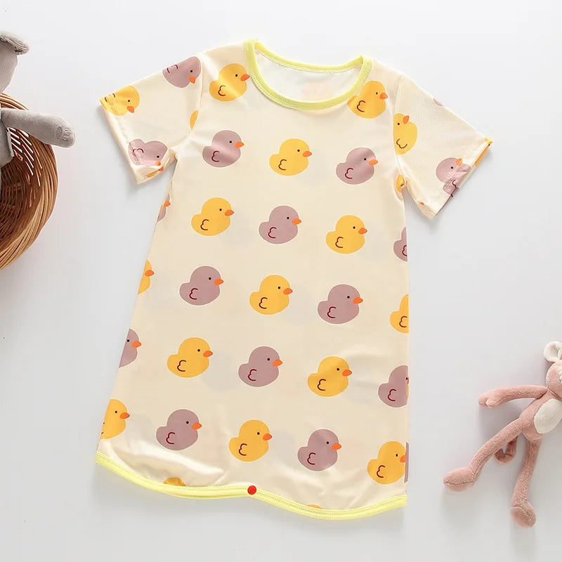0-3 Years Newborn Ice Silk Thin Sleepwear Print Babysuits Cartoon Romper Summer New Boys Girls Baby Anti Kick Clothing
