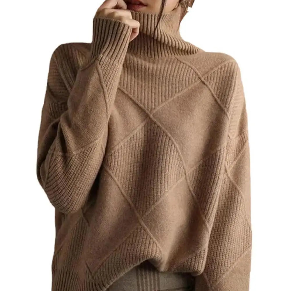 Turtleneck Sweater Long Sleeve High Neck Winter Sweater Warm Turtleneck Sweaters Knitted Loose Women Pullover Sweater Jumper
