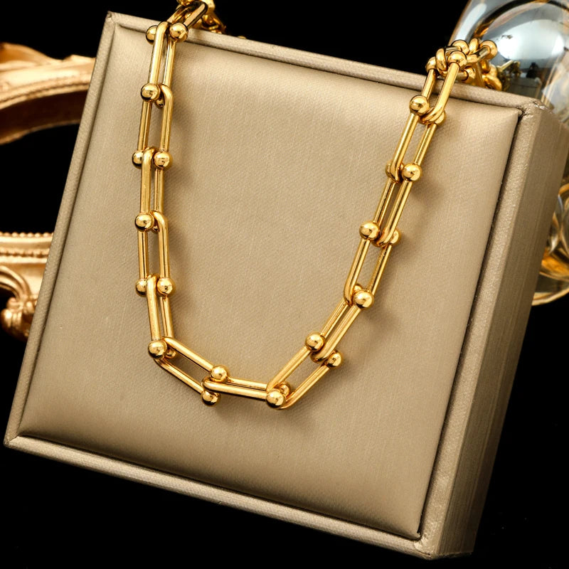 EILIECK 316L Stainless Steel Gold Color Thick Chain Necklace Bracelet For Women Girl New Fashion Waterproof Jewelry Set Gift