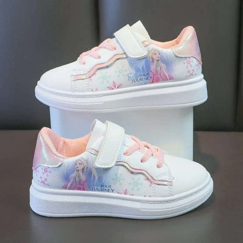 Children's Disney Casual Board Shoes Fashion Leather Kids Flat Sneakers Princess Elsa Four Seasons Sports Running Shoes