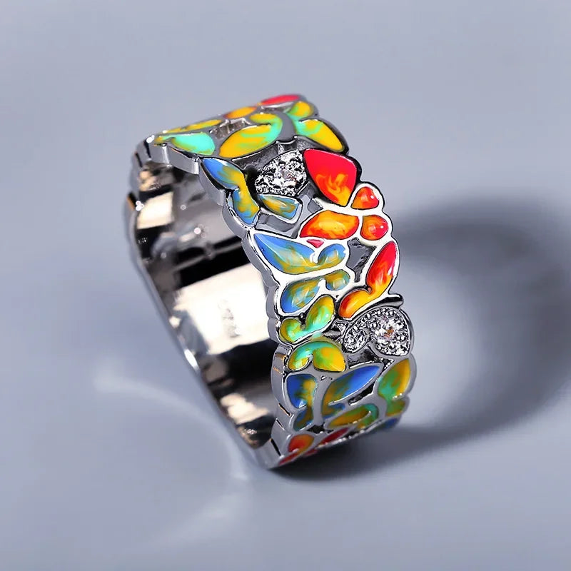 2024 New Silver Rings for Women Creative Handmade Enamel Craft Women's Rings 925 Silver Women's Party Jewelry Epoxy Craft