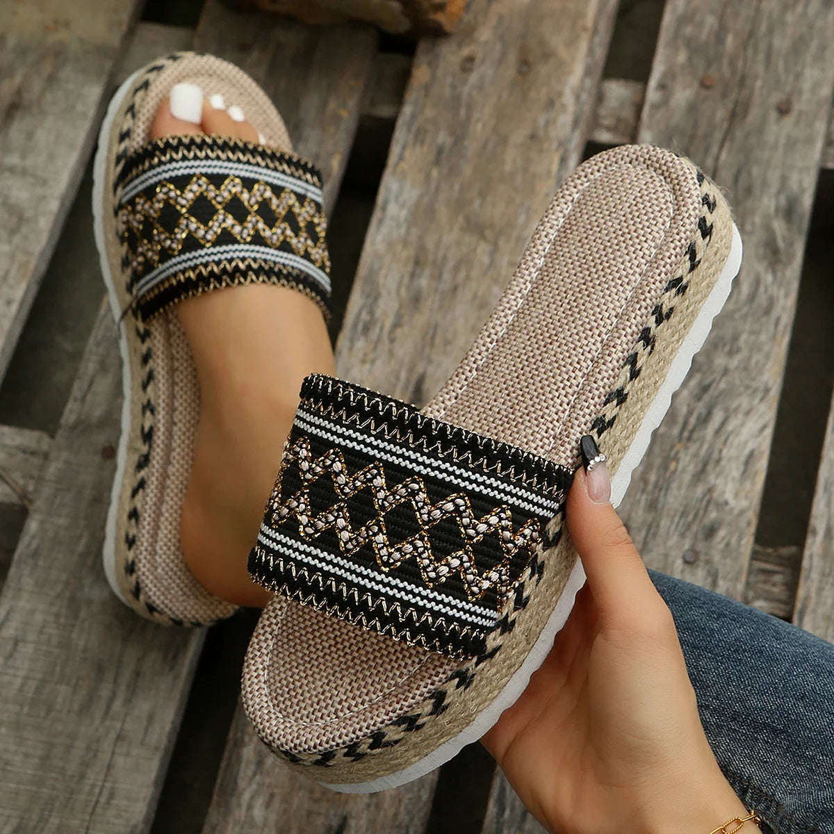 Weave Women's Slippers Platform Summer Shoes for Women 2023 New Beach Casual Heeled Sandals Bohemian Handmade Ladies Espadrilles
