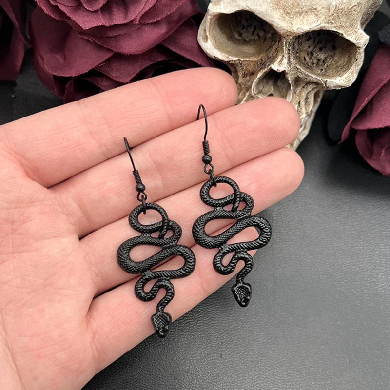 Gothic Snake Charm Earrings Mysterious Black Snake Pendant Earrings Witchy Goth Spooky JewelryAccessories Gift