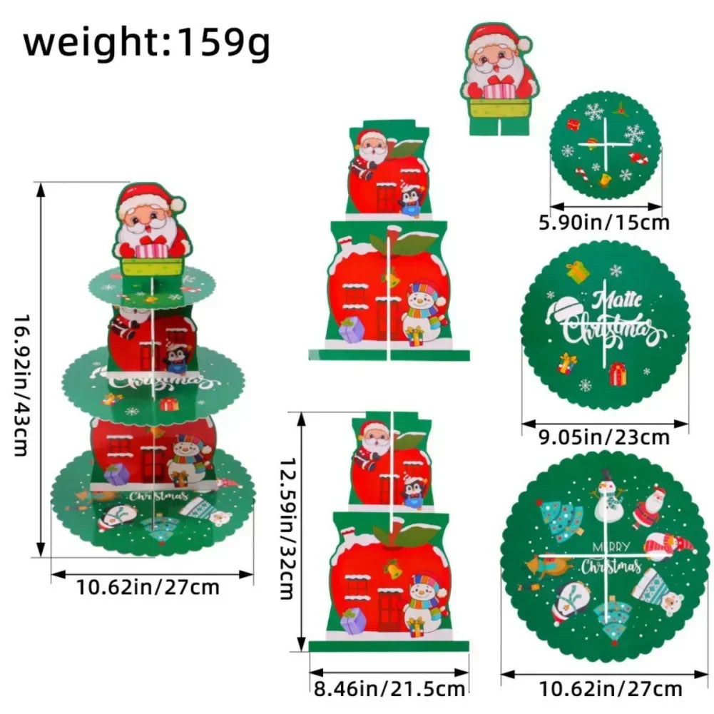 Christmas Cupcake Stand Cake Display Holders 3 Layer Santa Claus Elk Cupcake Table Shelf Merry Christmas Decoration *