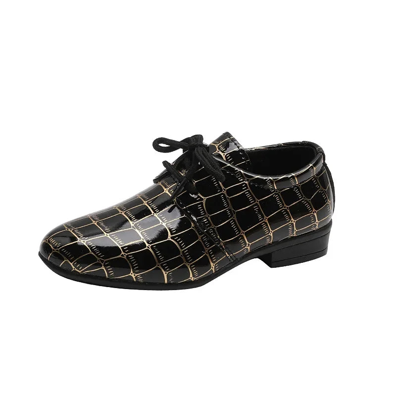 Boys Performance Shoe, Pointed Toe Black, White Children Leather Casual Shoes.