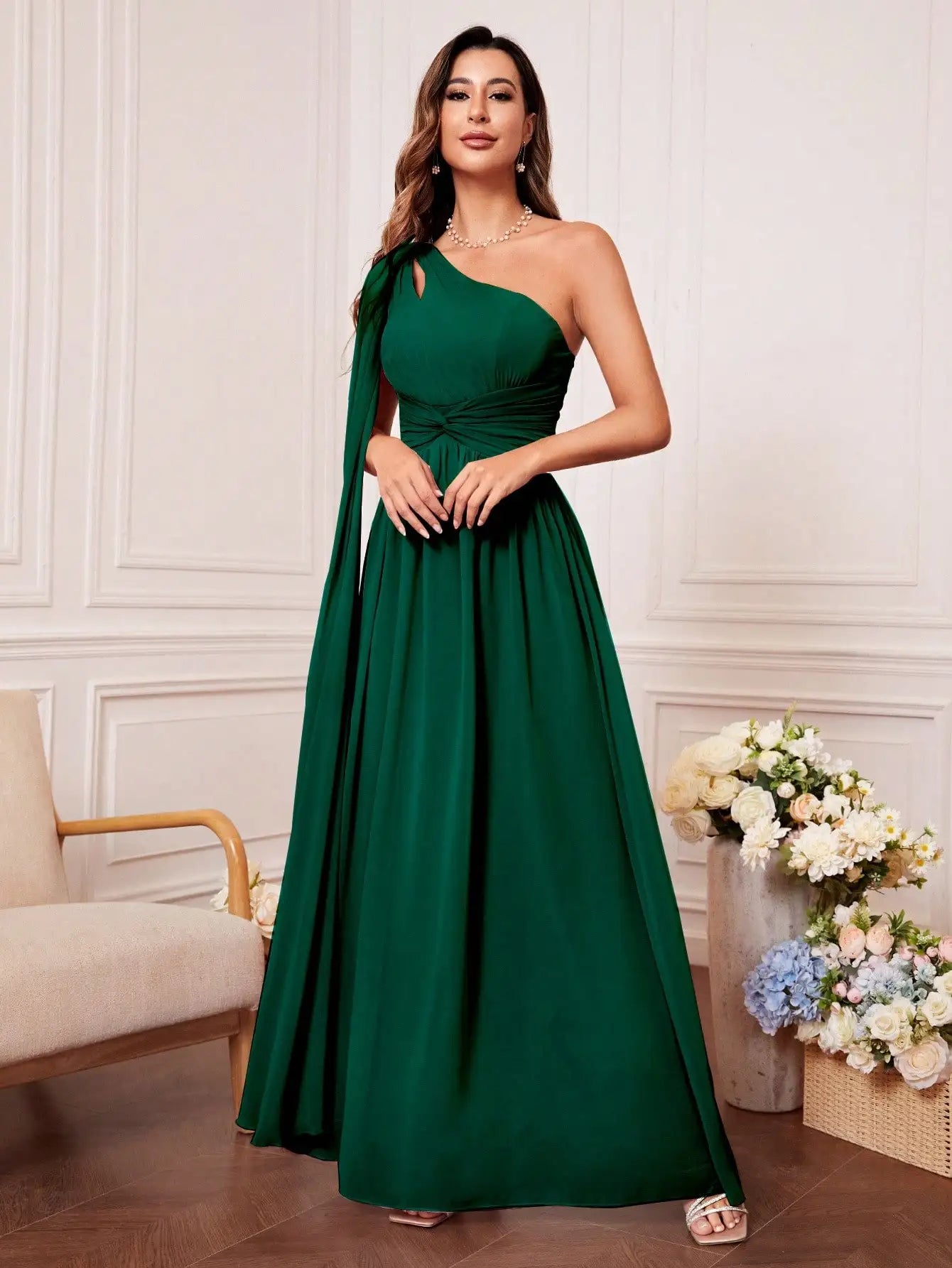 Unithorse One Shoulder Cut Out Twist Front Bridesmaid Dress