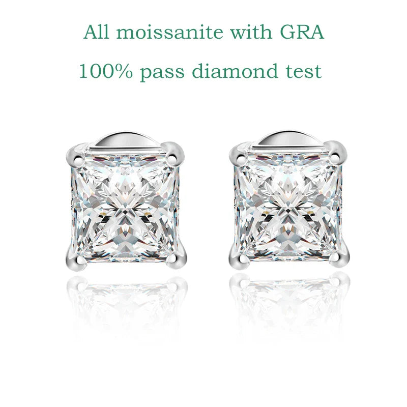 Smyoue Princess Cut 0.4-5CT Moissanite Stud Earrings for Women Men VVS Simulated Diamond Ear Studs 925 Sterling Silver Jewelry