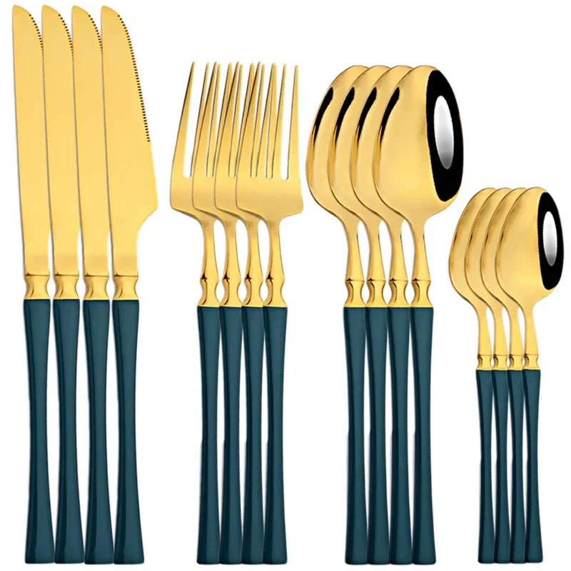 16Pcs Dinnerware Set, Stainless Steel, Western Black, Set Spoon ,Fork, Knife Tableware.