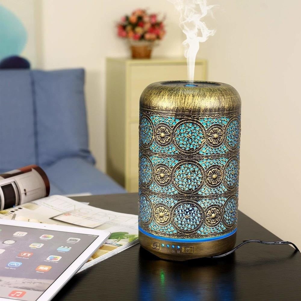Metal Aromatherapy Machines 260ml Essential Oils Diffuser Air Humidifier 7 Colors Night Light Auto Shut Off Timer Office Bedroom