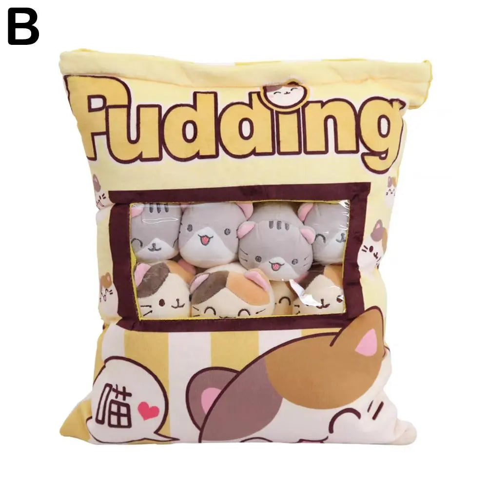 1pcs Pudding Bag Food Toy Mini Animals Balls Yellow Cat Snack Zipper Bag Decor Pillow Cushion