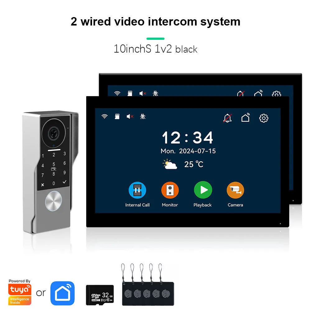 ANJIELO 2-Wire Video Door Phone with TUYA App IC Card PIN Unlock 24 IP Camera Support Smart Video Intercom System for Home 1080P