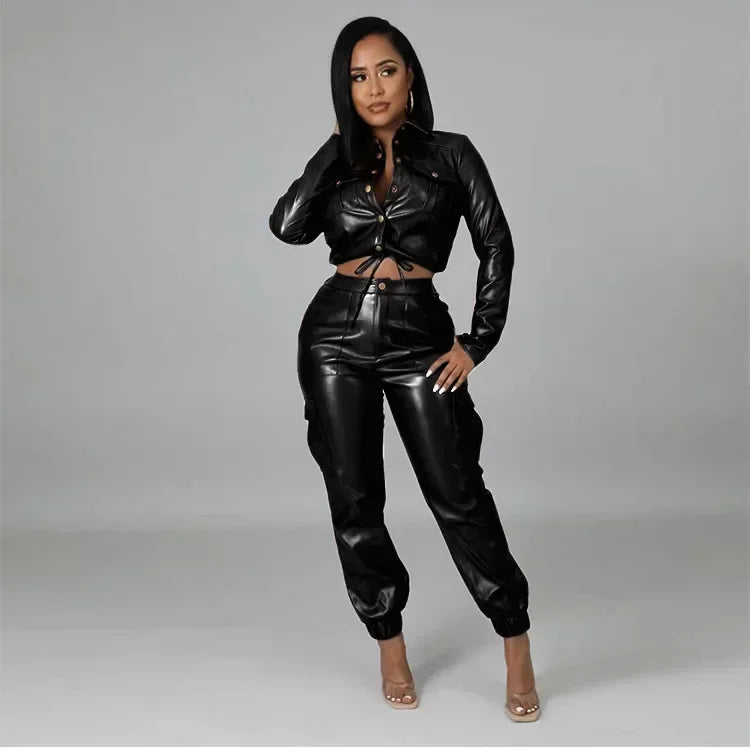 Two Piece Long Sleeve Cardigan Hidden Breasted Solid Zipper Fly Pencil Pants Slim Fit .