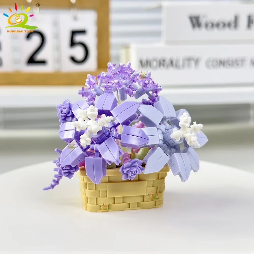 HUIQIBAO Eternal Flower Model Bouquet Potted Plant Micro Building Blocks MOC DIY Home Desk Decoration Brick Toy For Children