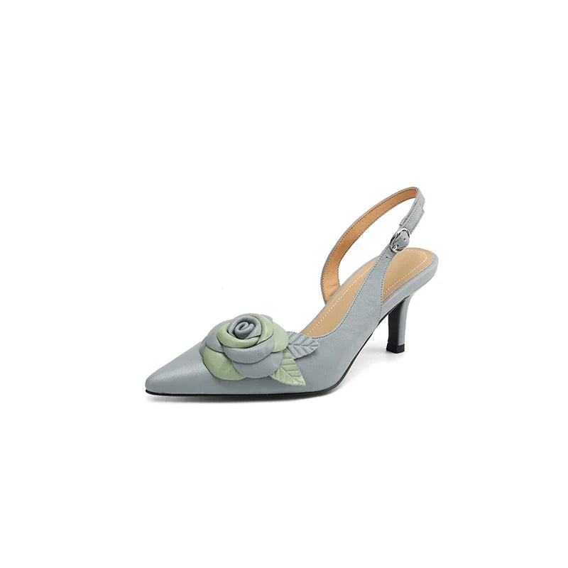 Elegant Woman Sandals High Heel Genuine Leather Pointed Toe Footwear 2025 Summer Slingback Fashion Dress Ladies Women Shoes