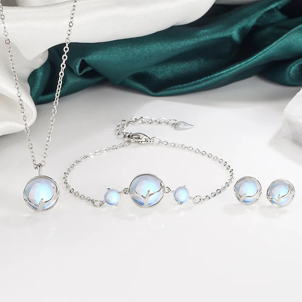 925 Sterling Silver Elegant Women's Jewelry Sets Round Antler Crystal Earrings Bracelets Necklace Elegant Argent 925