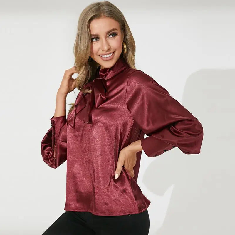 Celmia Elegant Women Satin Blouse Bow Tie Neck Shirt Lantern Sleeve Top 2024 Summer Fashion Female Office Tunic Casual OL Blusas