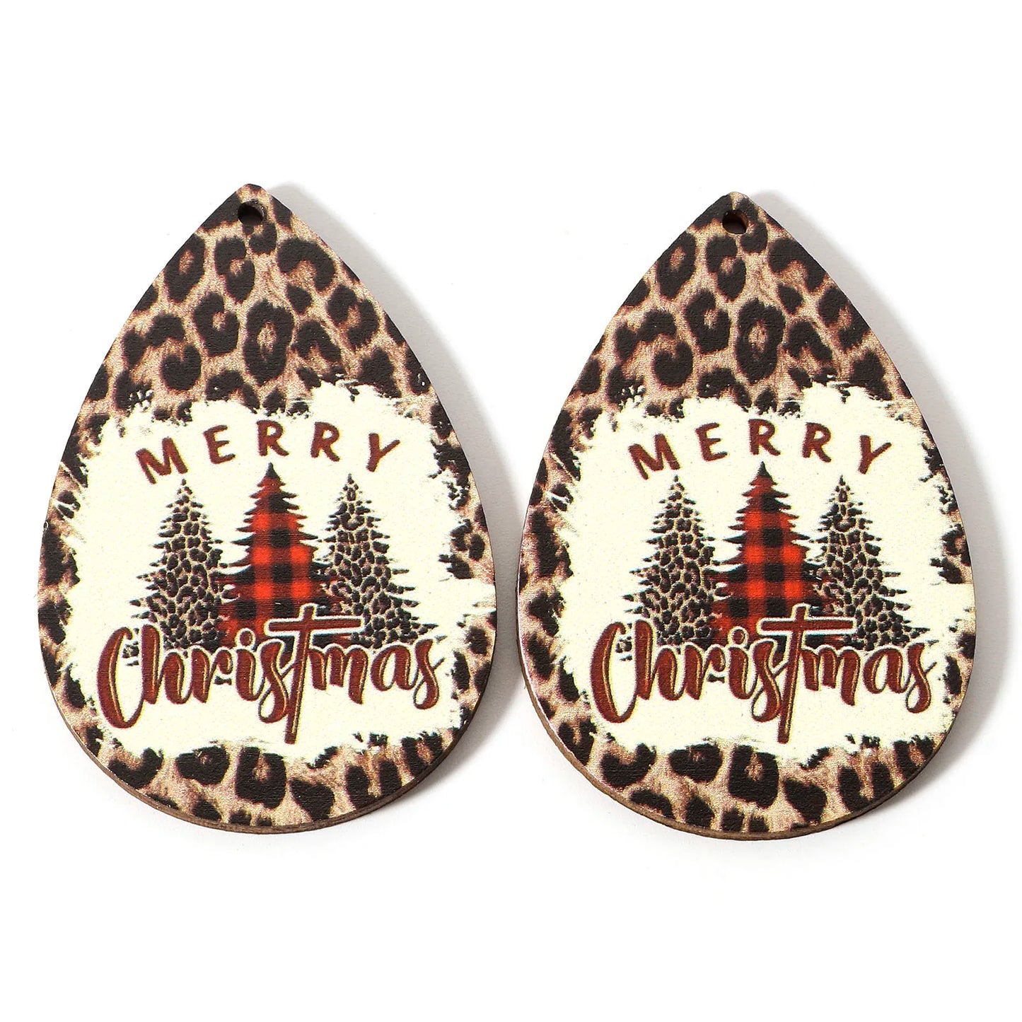 10pcs Multicolor Christmas Wood Pendants Drop Shaped Christmas Tree Snowman Charms DIY Earrings Women Jewelry Gift 5.4cm x 3.7cm
