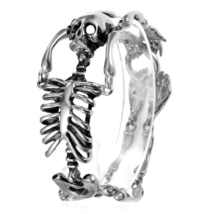 U7 Stainless Steel Gothic Skull Bracelet for Men Steampunk Heavy Skeleton Wristband Chains Halloween Party Accessories