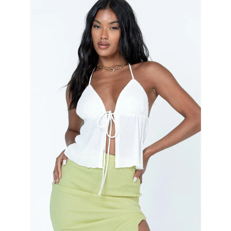 Vest Y2K Top Clubwear New Halter Lace-up Camisole Sexy Lady Backless Tanks Summer Split Crop Top Camis Tank New