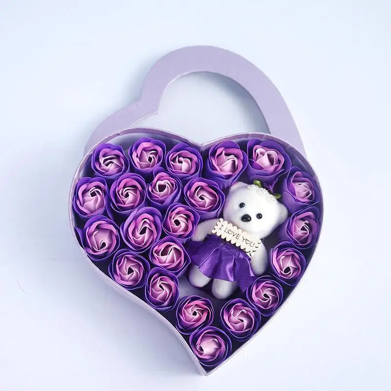 Flower Red Pink Soap Rose Love Gift Box With Bear Valentine's Day Mother's Day Anniversary Gift Wedding Party Decorations