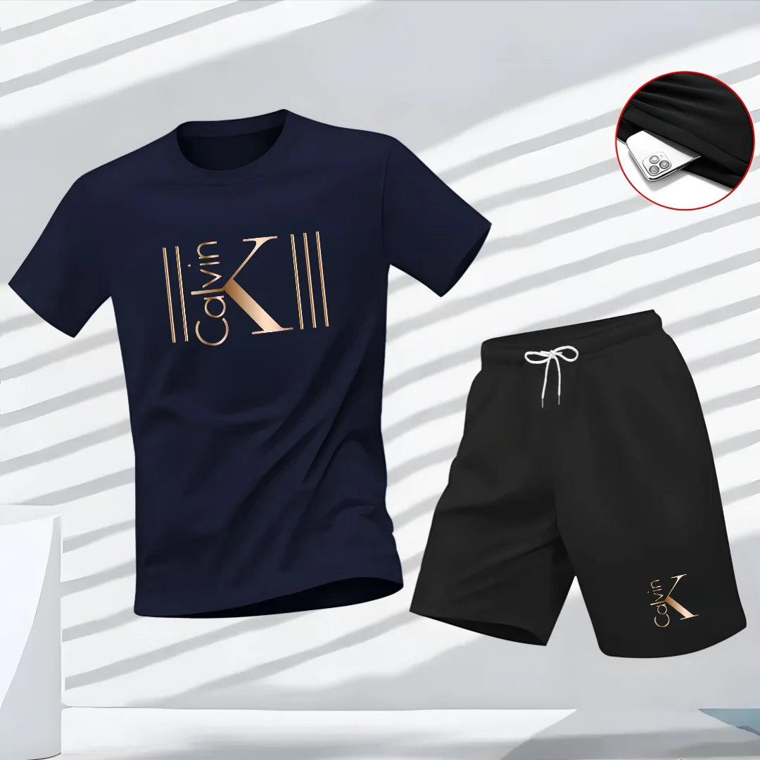 "2025 Men Breathable sports pattern Printed T-shirt, Casual Fashion short-sleeved streetwear top Two-piece set.
