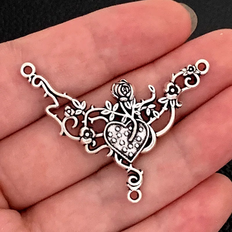 5pcs 45x30mm Pendant Gothic Jewelry Vintage Halloween Christmas Gift Red Heart Rose Pendant DIY Jewelry Making