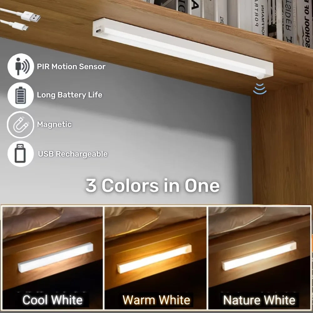LED Motion Sensor Light Wireless USB Rechargeable Night Light Portable Induction Lamp for Cabinet Wardrobe Staircase