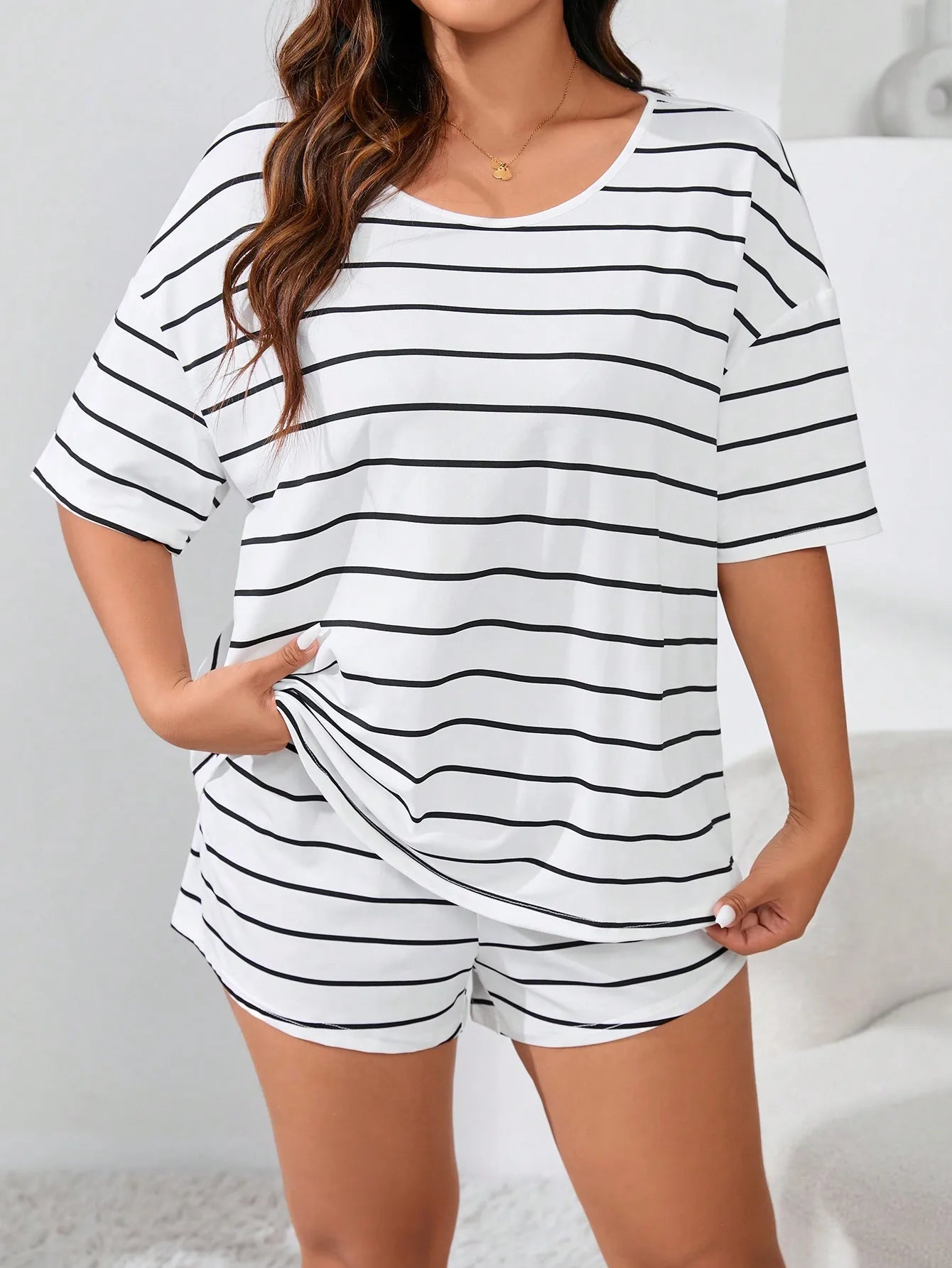 Summer Womens Sleepwear Set T Shirt Shorts Oversized Comfortable Home Outfit