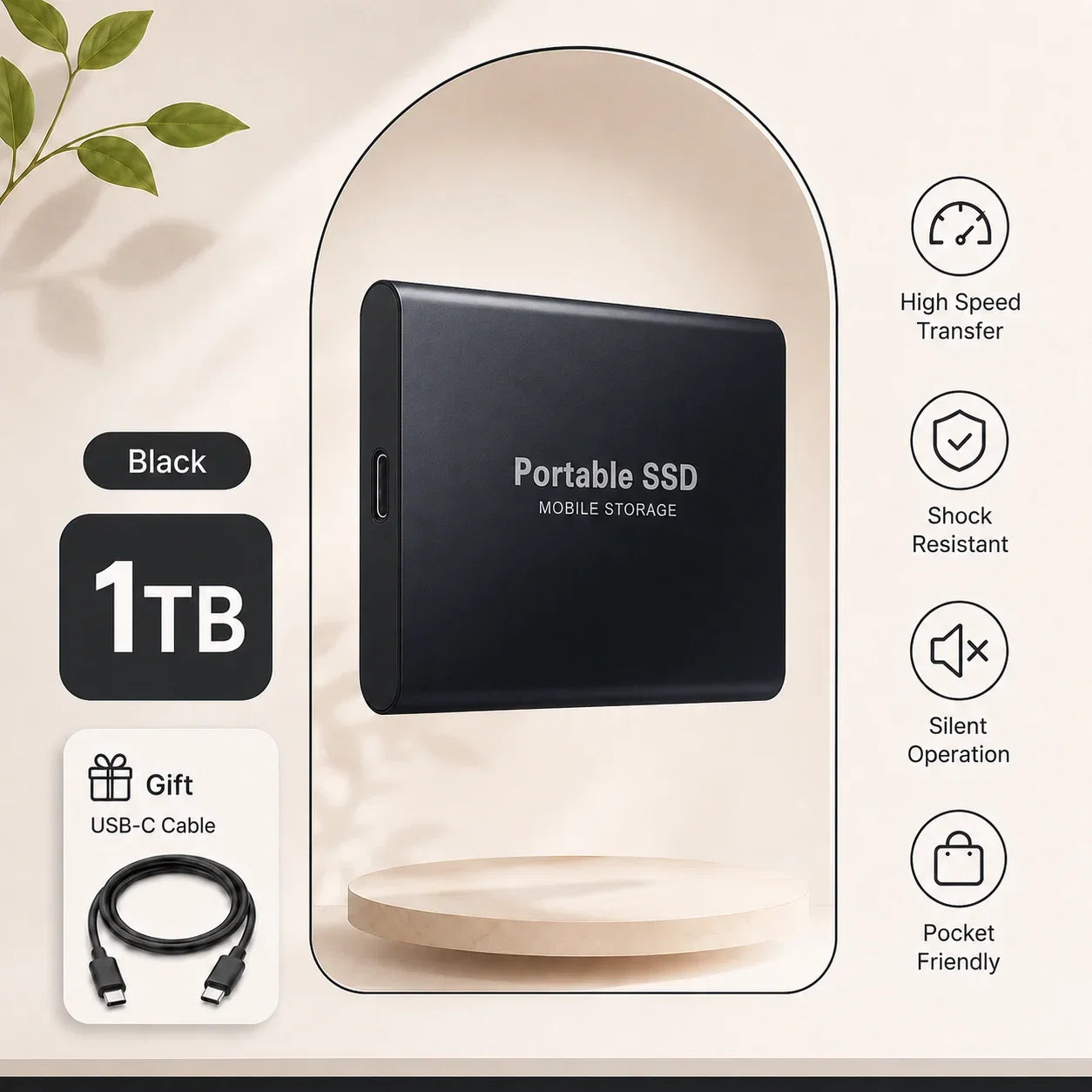 1TB 2TB Shockproof Portable External Hard Drive USB3.2 Type-C SSD Plug Play Hard Disk For Laptop Mac