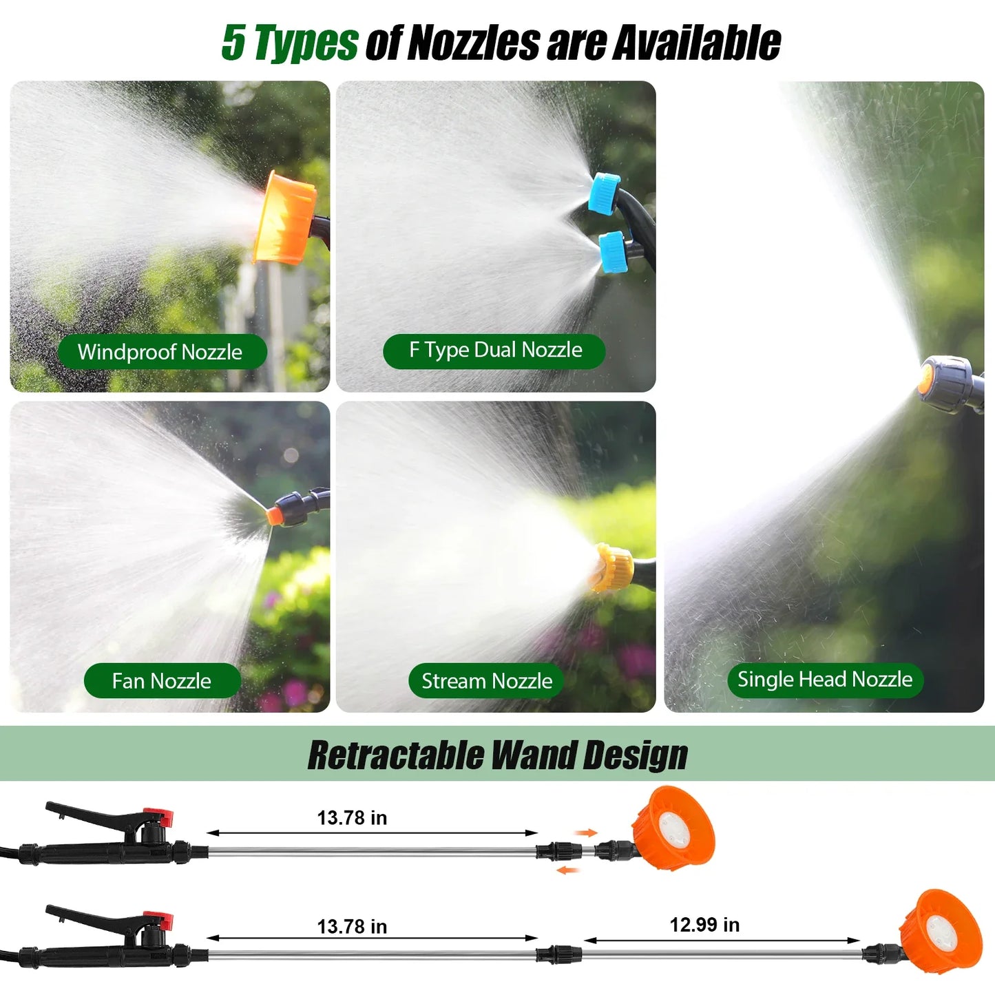16L Garden Electric Sprayer Agricultural Irrigation Sprayer,Backpac Electric Weed Sprayer,100 PSI, Telescopic Wand, 5 Nozzles
