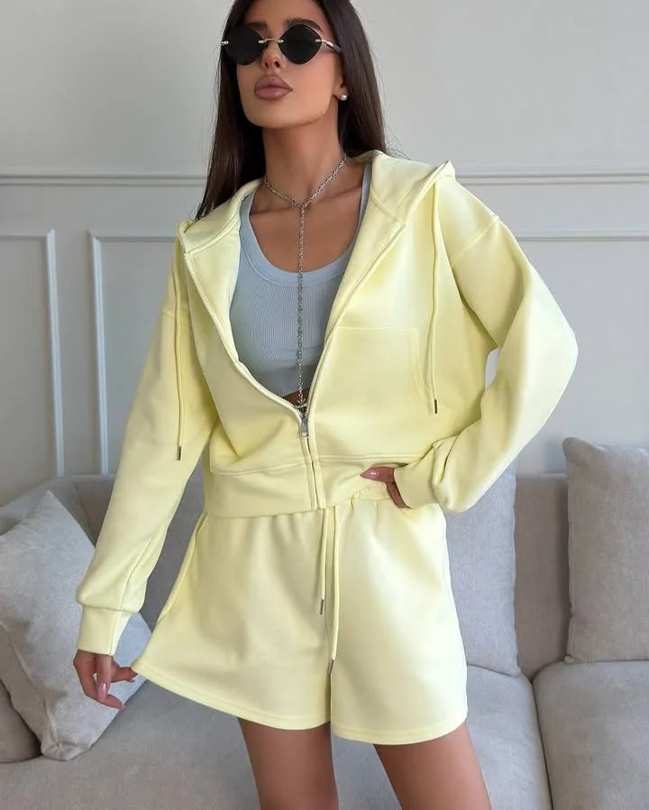 Womens Classic Hoodies and Short Suits Pants Tracksuits Sold Two 2 Piece Outfit Zip Up Sweatshirt Sporty Basic Casual Sweatsuits