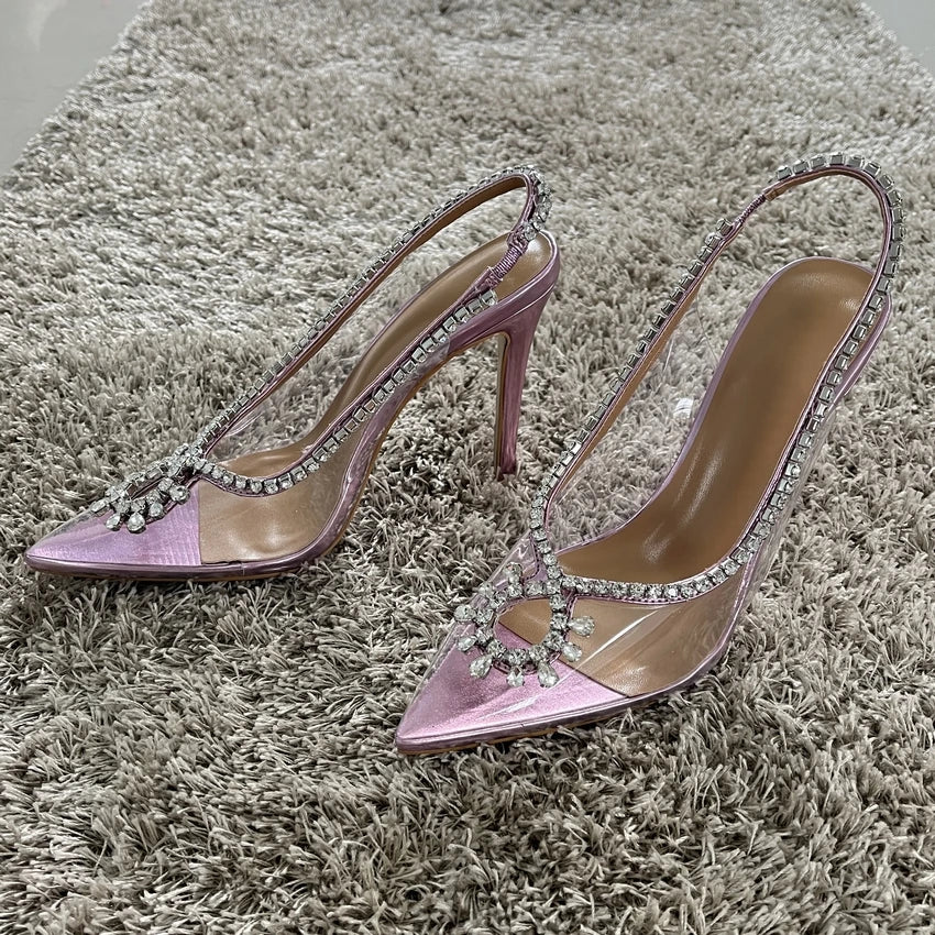 Fashion Slingback Crystal Women Pumps Wedding Shoes Clear PVC Sexy High heels Sandals Summer Elegant Party Bridal Shoes Woman