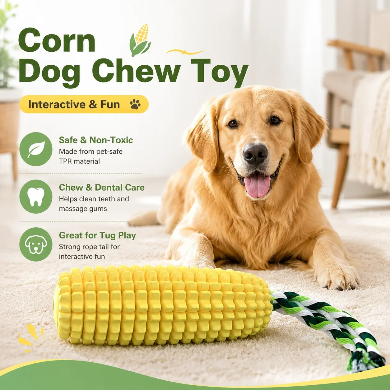 Corn Shaped Interactive Dog Toy for Aggressive Chewers Dental Health Teeth Cleaning Brushing Stick Non-Toxic Chew Toy Puzzle Pet Supply