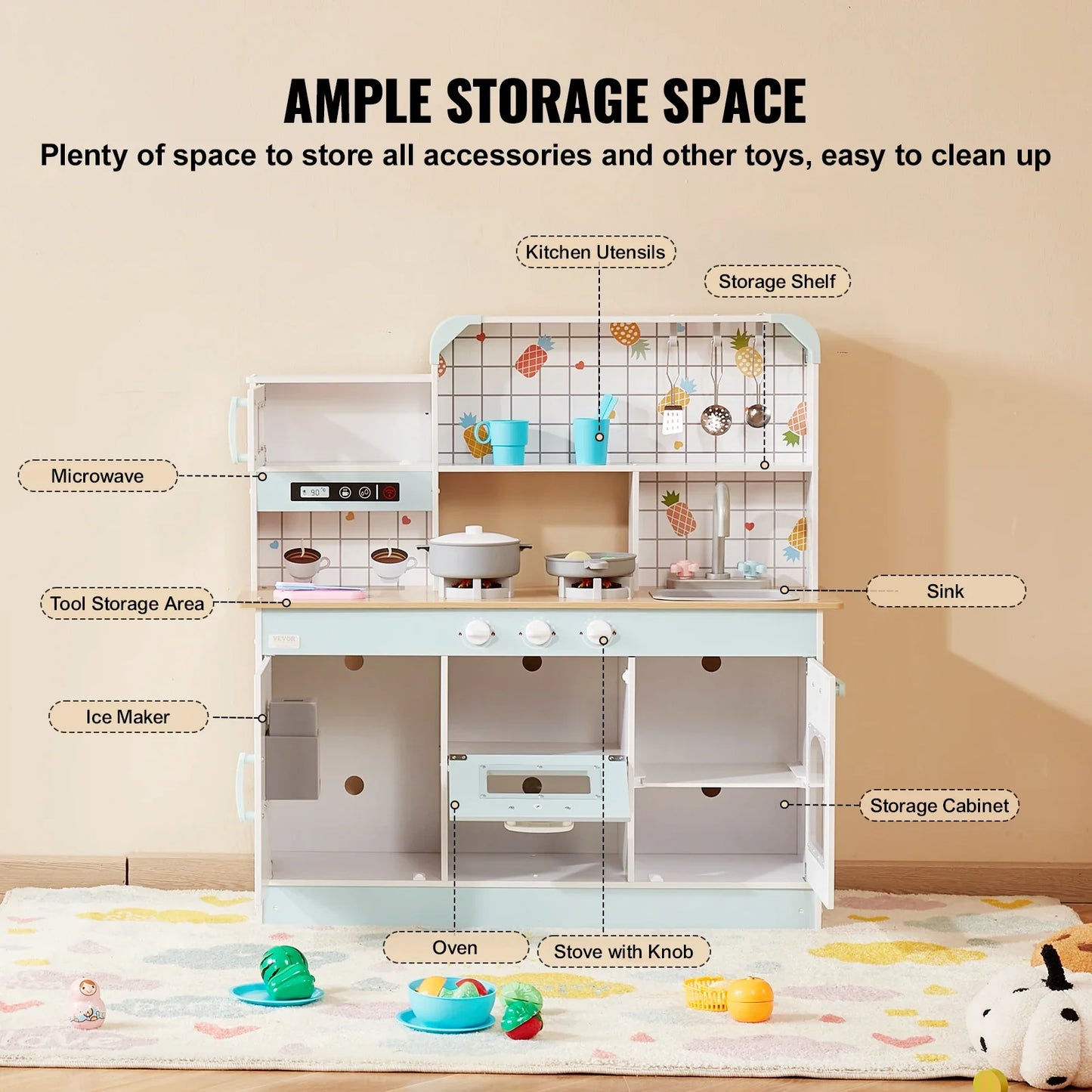 VEVOR Kitchen Counter Play Set DIY Simulated Cooking Food Tableware Play House with Sound Pretend Game Toy Gift Kid Boy Children