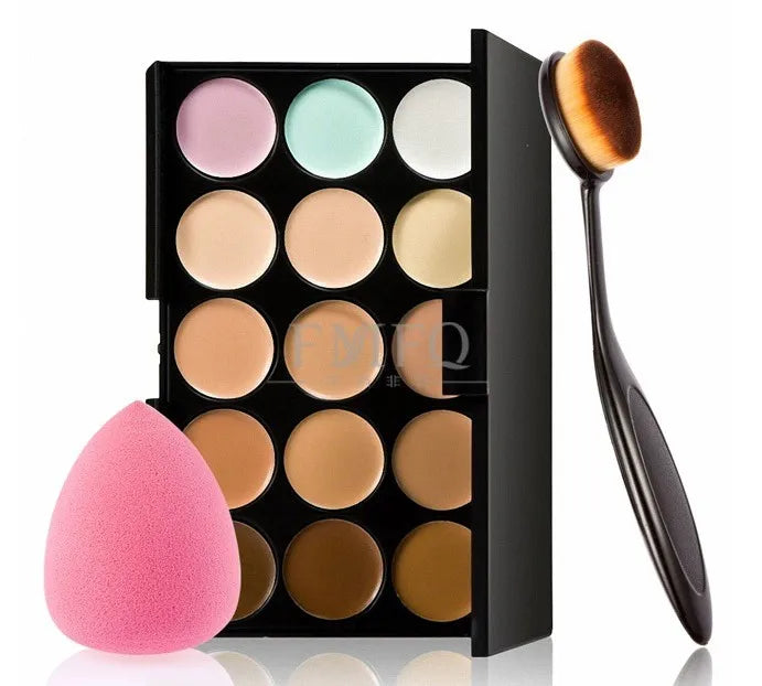 15 color Concealer Contouring correcteur makeup products face Based anti cernes cosmetic set brush Sponge Puff wholesale