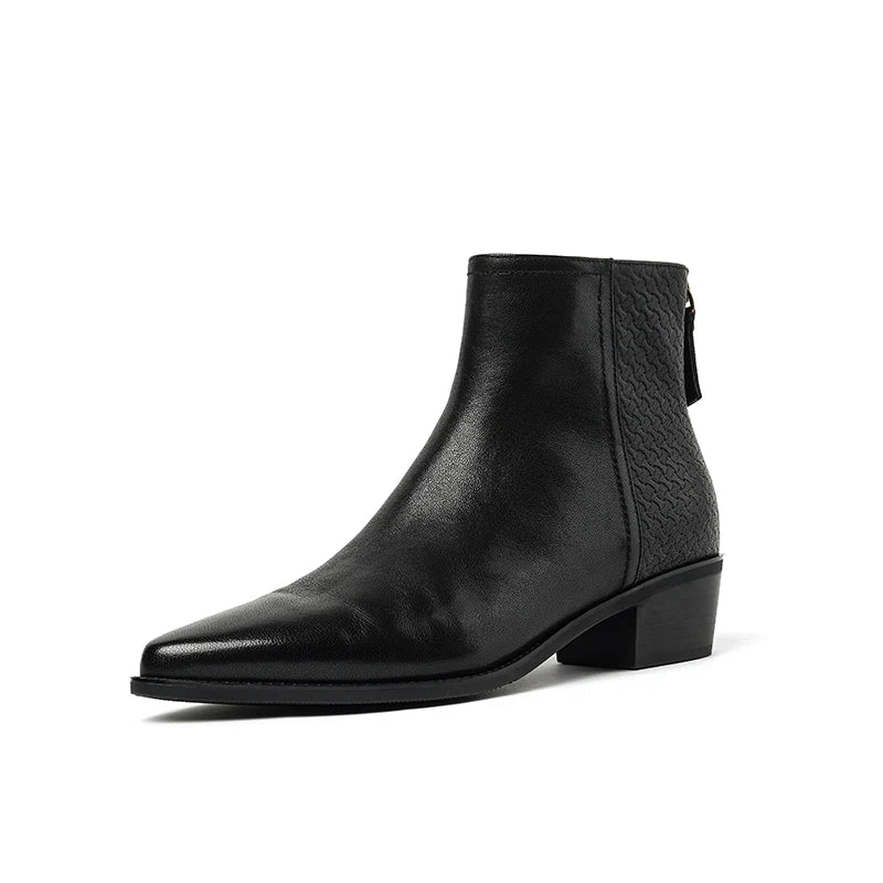 2025 New Autumn Women Boots Pointed Toe Chunky Heel Shoes Genuine Leather Women Shoes Concise Zipper Ankle Boots Western Boots